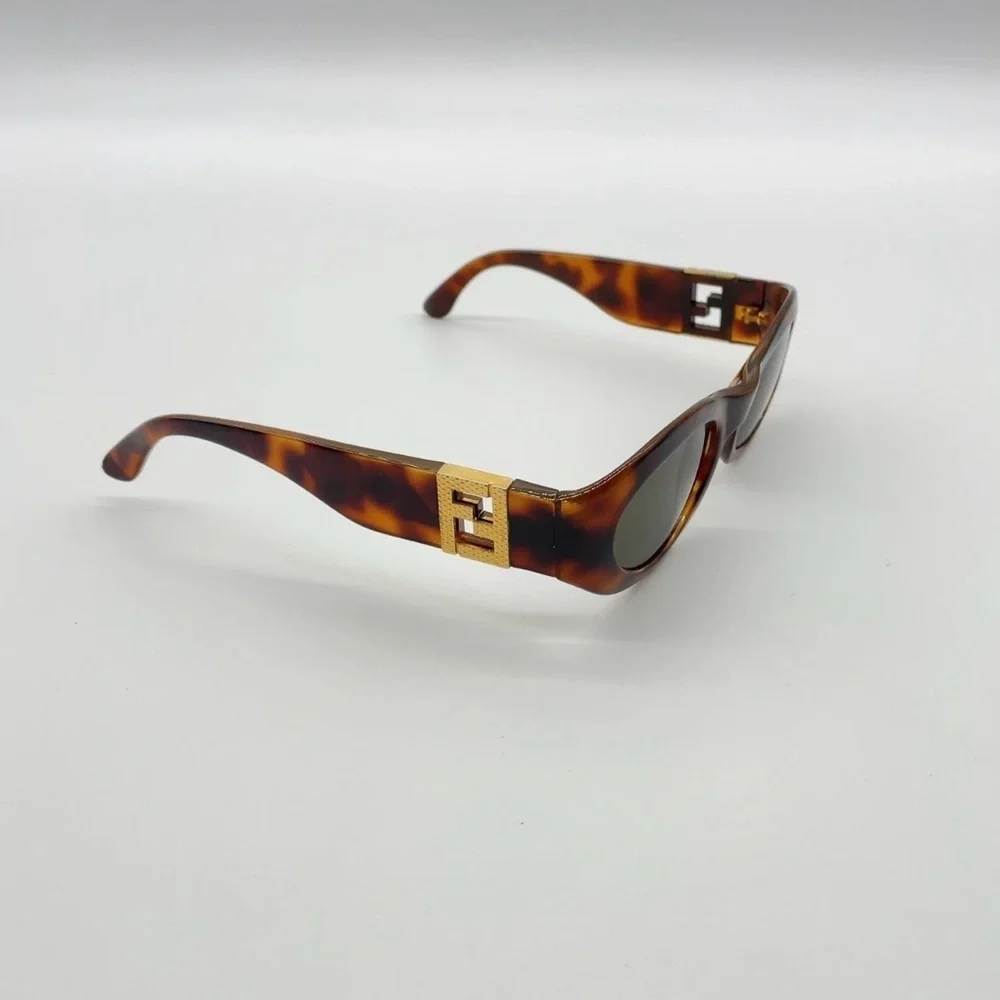 Auth Fendi Gold Logo Brown Print Sunglasses